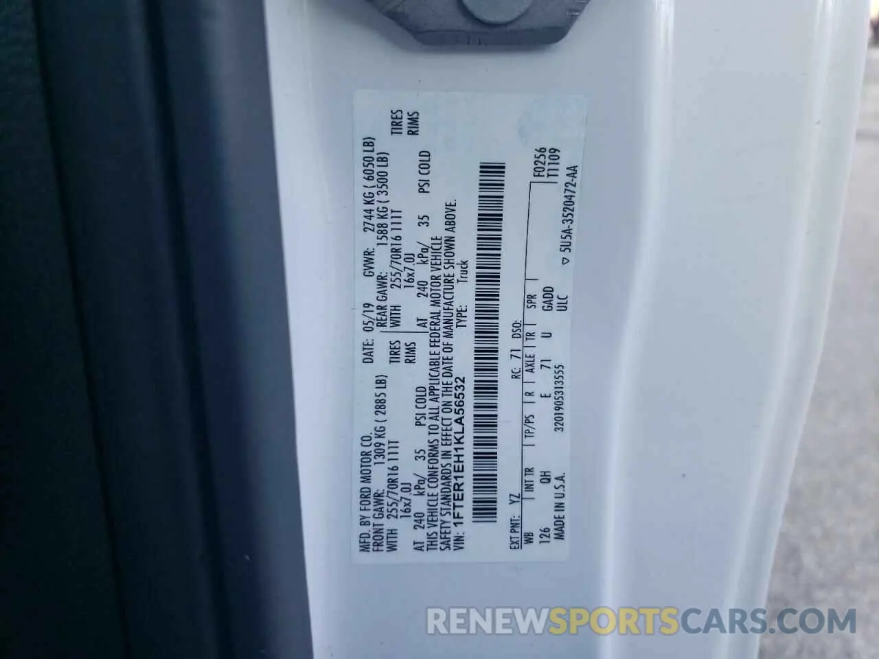 14 Photograph of a damaged car 1FTER1EH1KLA56532 FORD RANGER 2019
