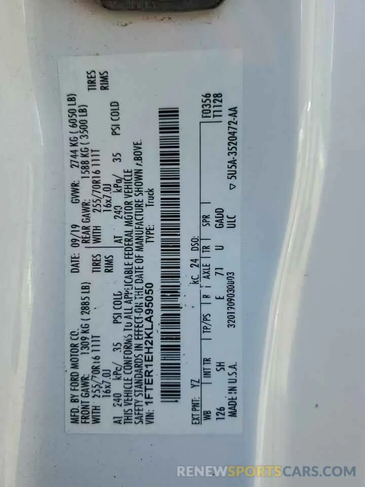 15 Photograph of a damaged car 1FTER1EH2KLA95050 FORD RANGER 2019