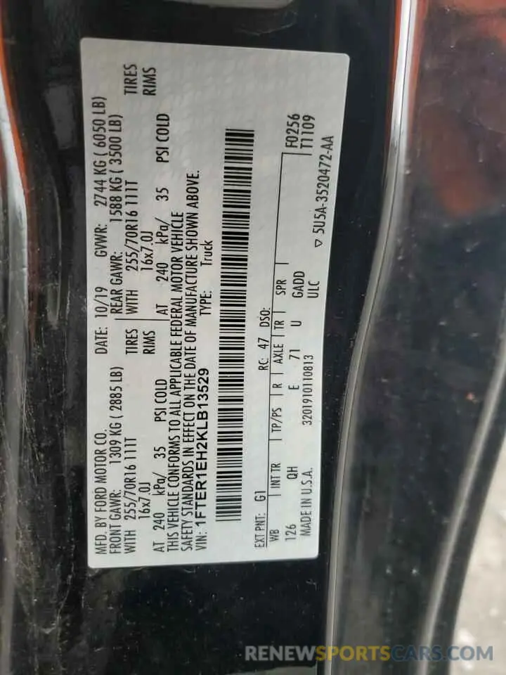 12 Photograph of a damaged car 1FTER1EH2KLB13529 FORD RANGER 2019