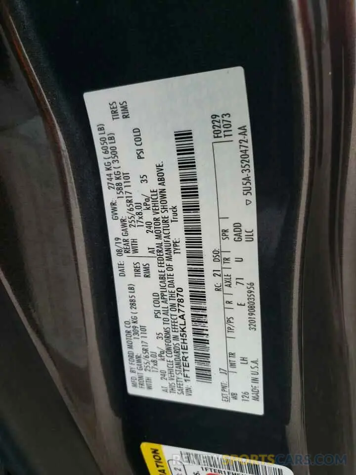 12 Photograph of a damaged car 1FTER1EH5KLA77870 FORD RANGER 2019