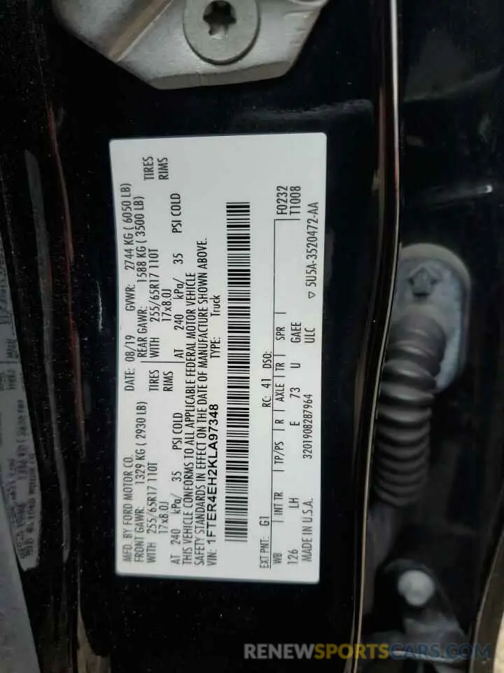 12 Photograph of a damaged car 1FTER4EH2KLA97348 FORD RANGER 2019