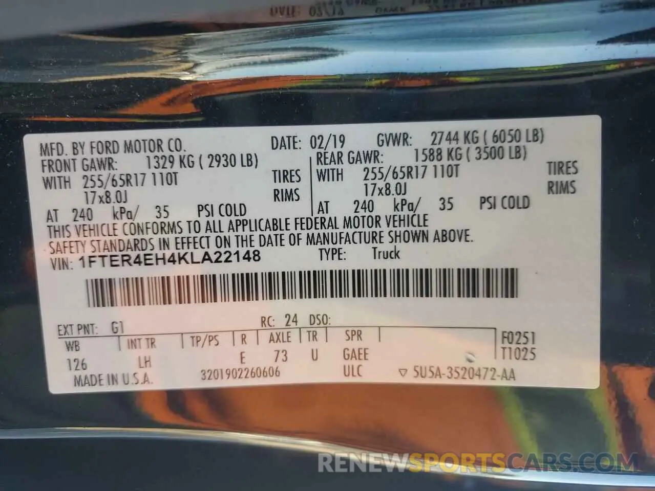 12 Photograph of a damaged car 1FTER4EH4KLA22148 FORD RANGER 2019
