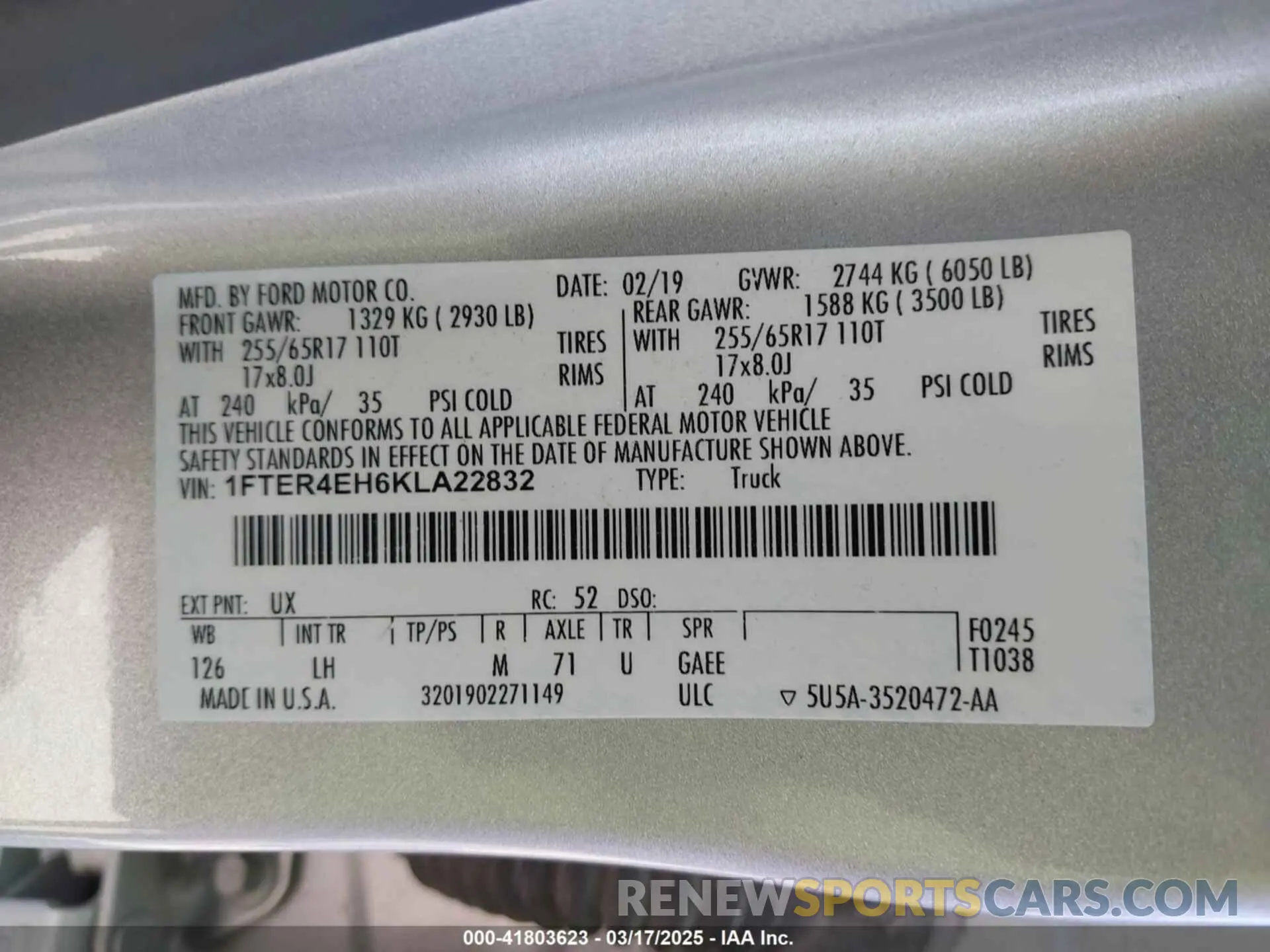 9 Photograph of a damaged car 1FTER4EH6KLA22832 FORD RANGER 2019
