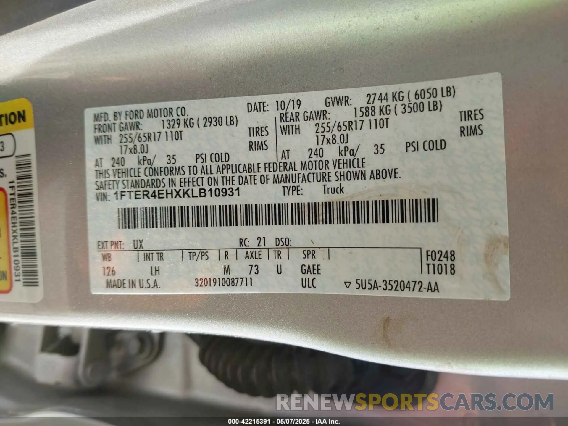 9 Photograph of a damaged car 1FTER4EHXKLB10931 FORD RANGER 2019
