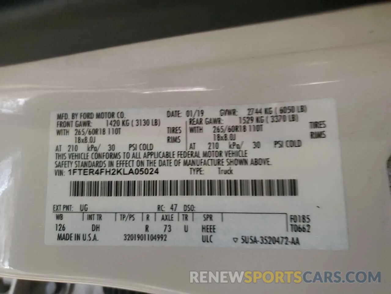 14 Photograph of a damaged car 1FTER4FH2KLA05024 FORD RANGER 2019