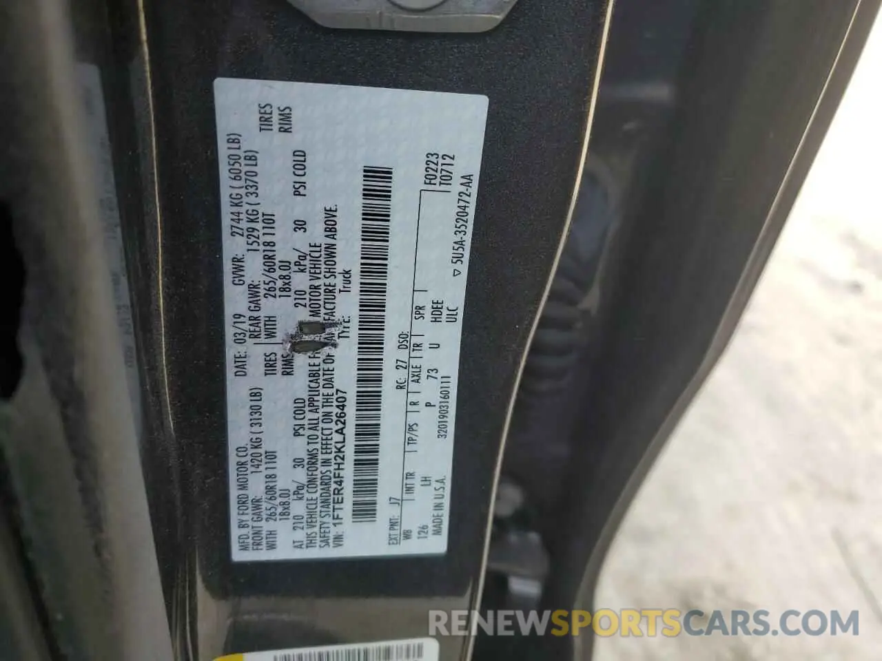 14 Photograph of a damaged car 1FTER4FH2KLA26407 FORD RANGER 2019
