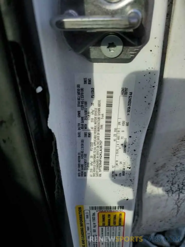 12 Photograph of a damaged car 1FTER4FH2KLA36757 FORD RANGER 2019