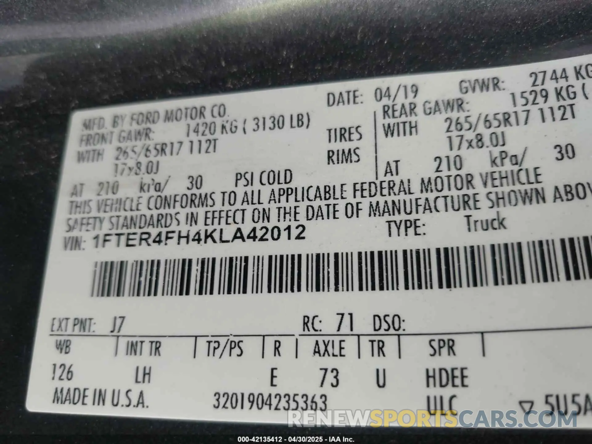 9 Photograph of a damaged car 1FTER4FH4KLA42012 FORD RANGER 2019