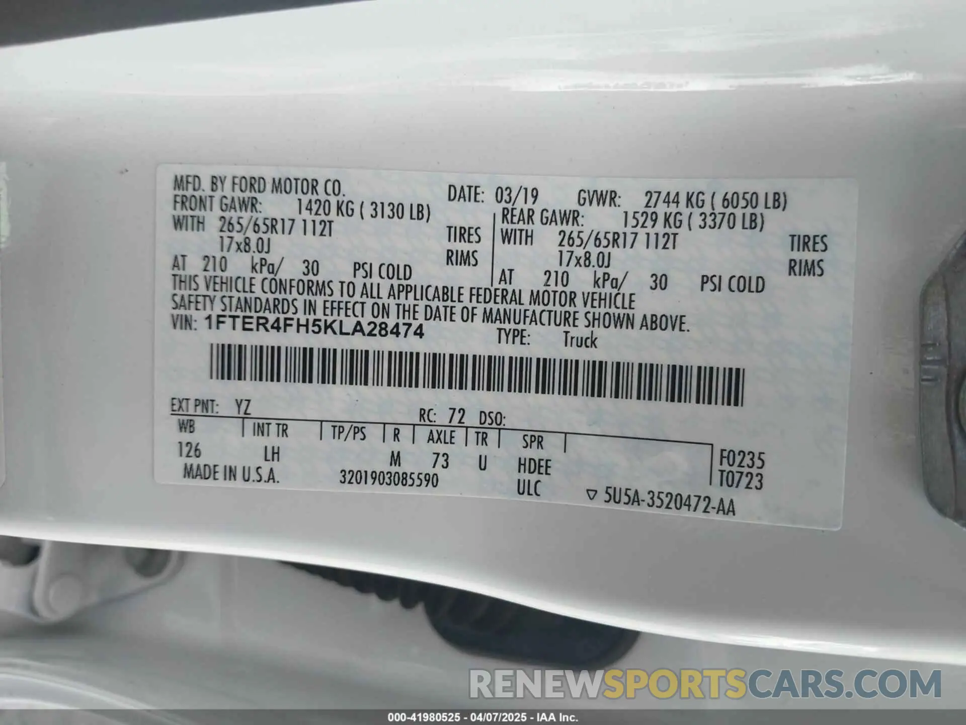 9 Photograph of a damaged car 1FTER4FH5KLA28474 FORD RANGER 2019