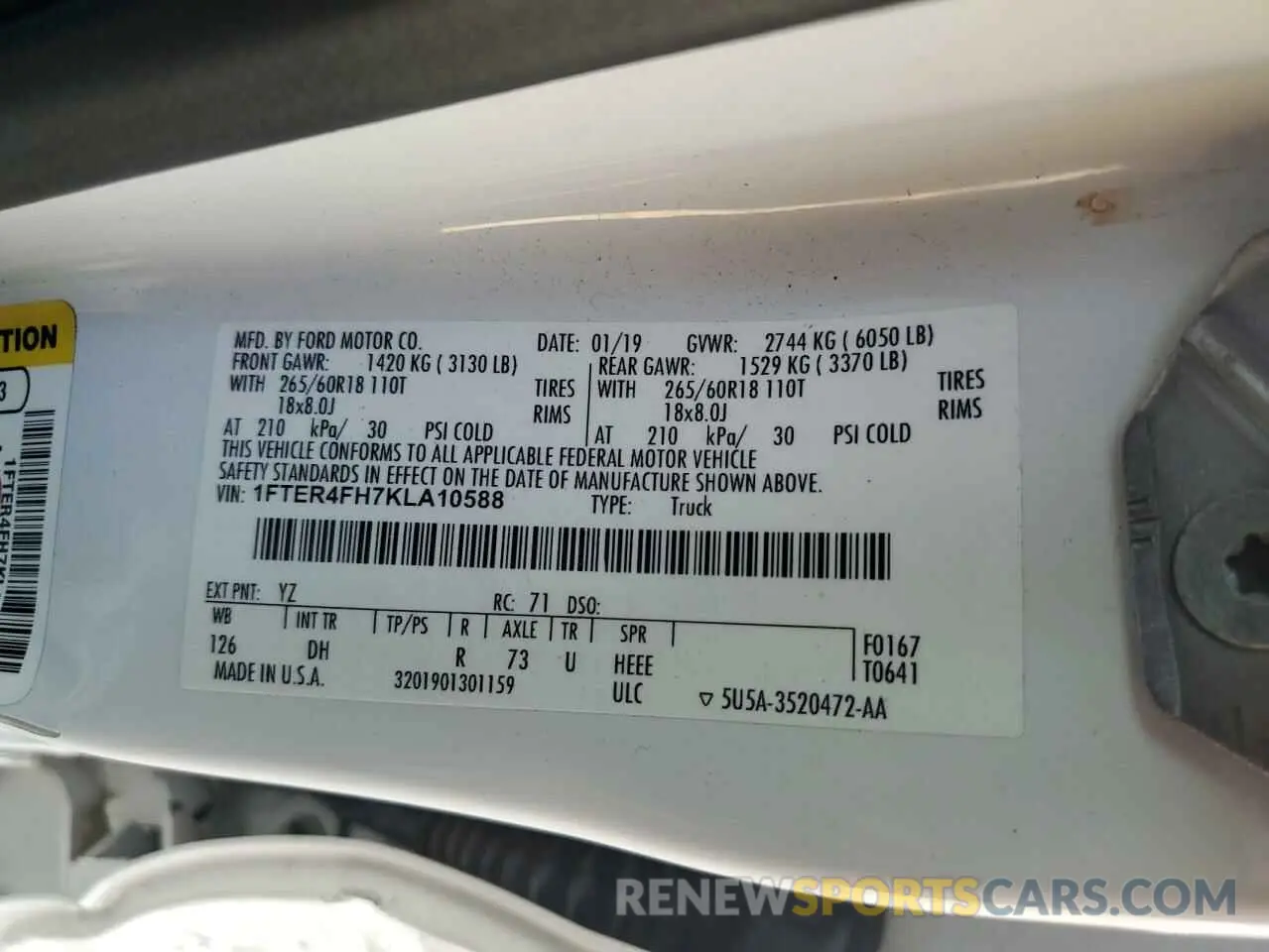 14 Photograph of a damaged car 1FTER4FH7KLA10588 FORD RANGER 2019