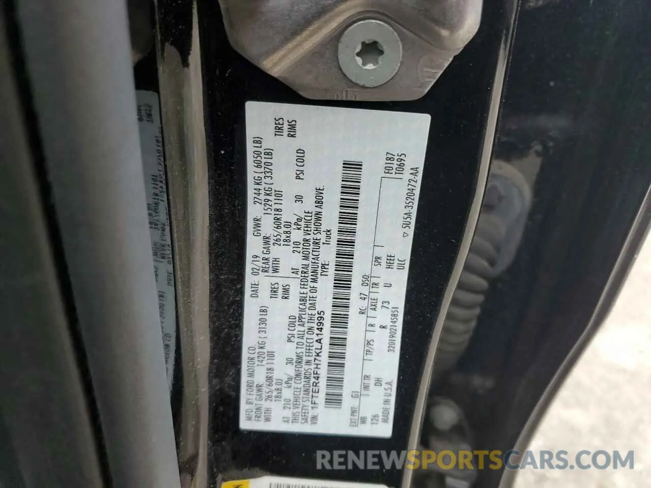 13 Photograph of a damaged car 1FTER4FH7KLA14995 FORD RANGER 2019