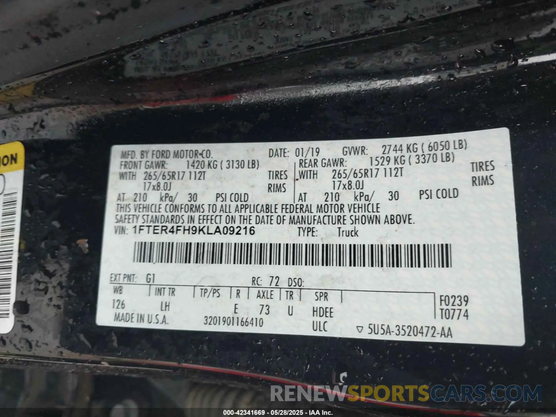 9 Photograph of a damaged car 1FTER4FH9KLA09216 FORD RANGER 2019