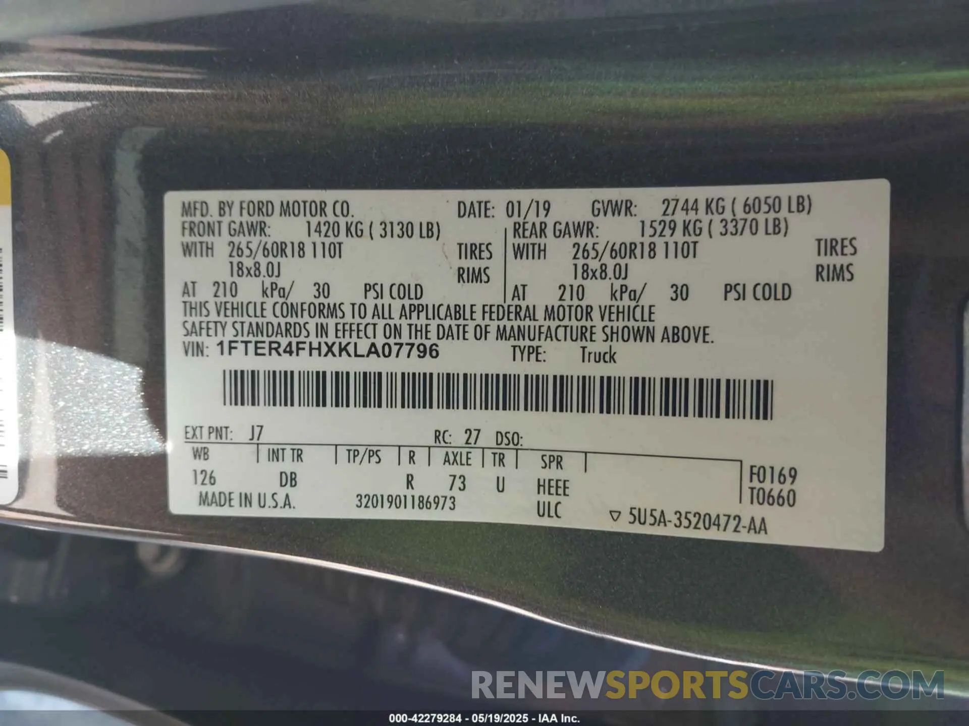 9 Photograph of a damaged car 1FTER4FHXKLA07796 FORD RANGER 2019