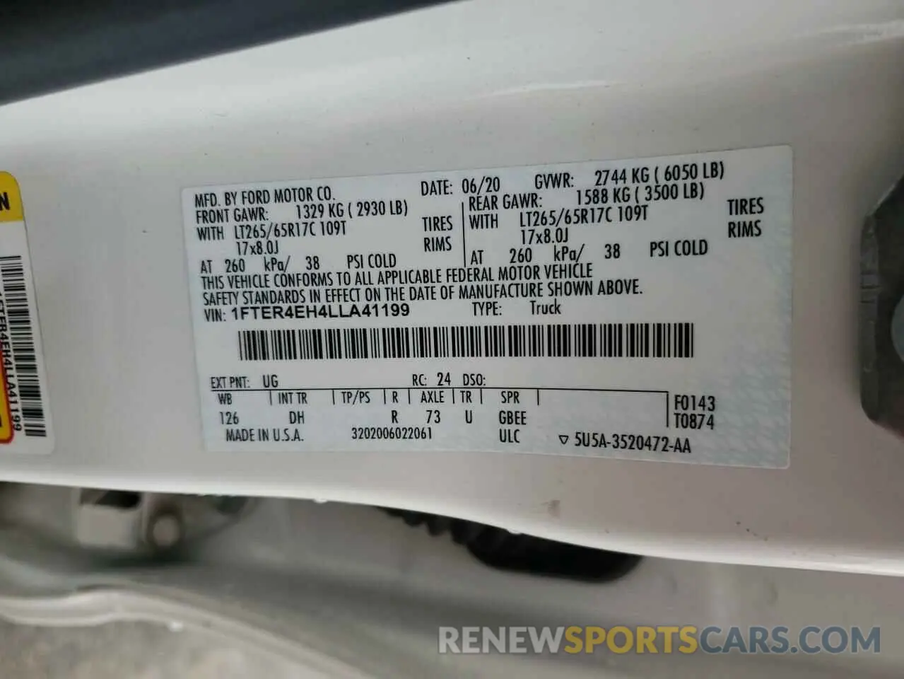 12 Photograph of a damaged car 1FTER4EH4LLA41199 FORD RANGER 2020