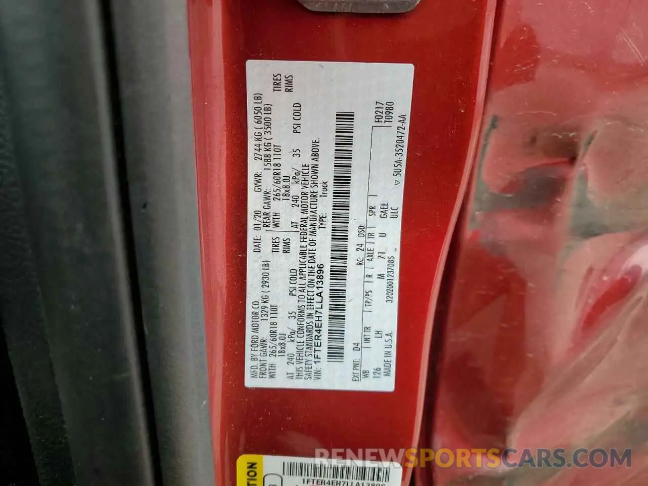 12 Photograph of a damaged car 1FTER4EH7LLA13896 FORD RANGER 2020