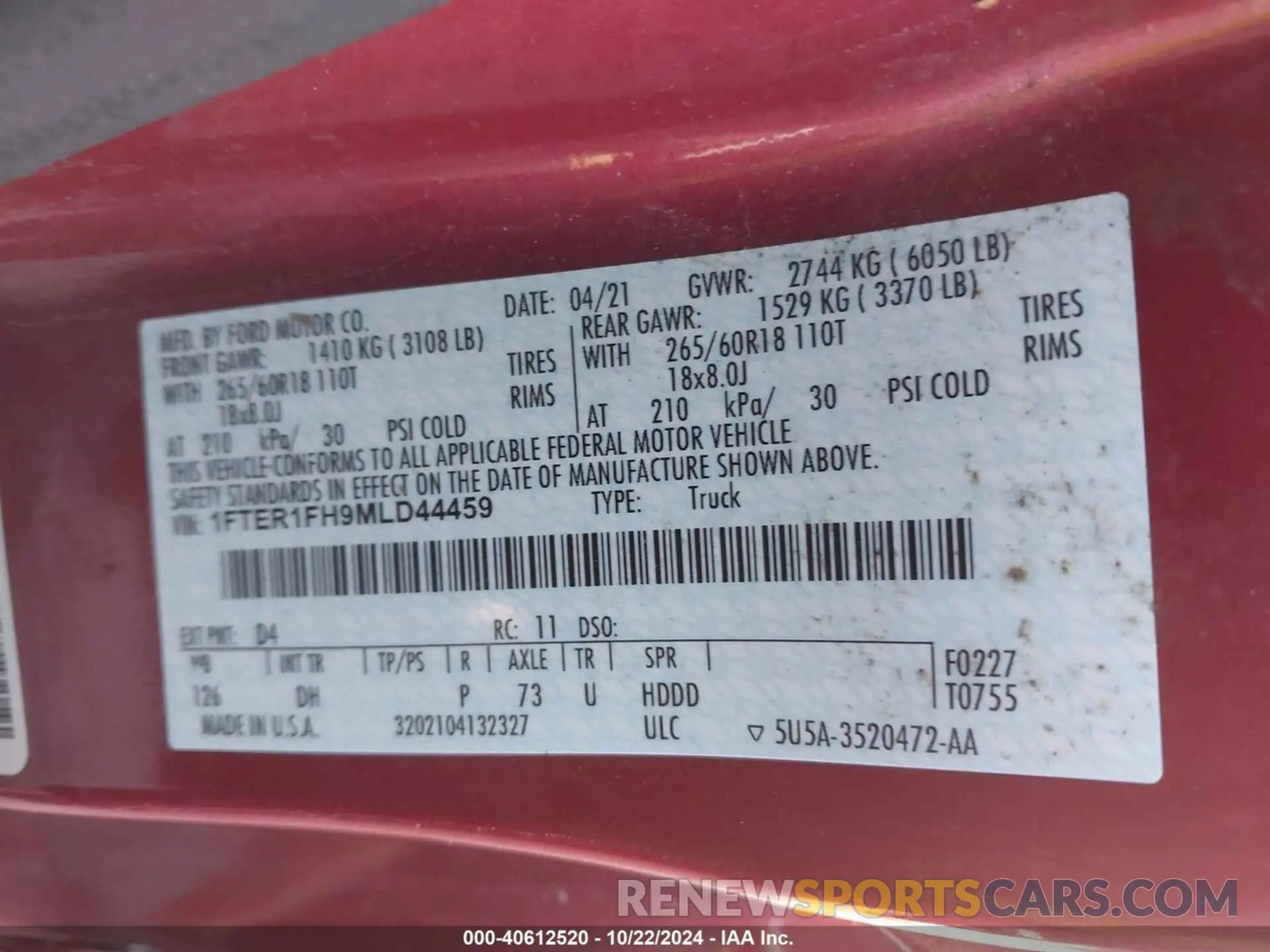 9 Photograph of a damaged car 1FTER1FH9MLD44459 FORD RANGER 2021