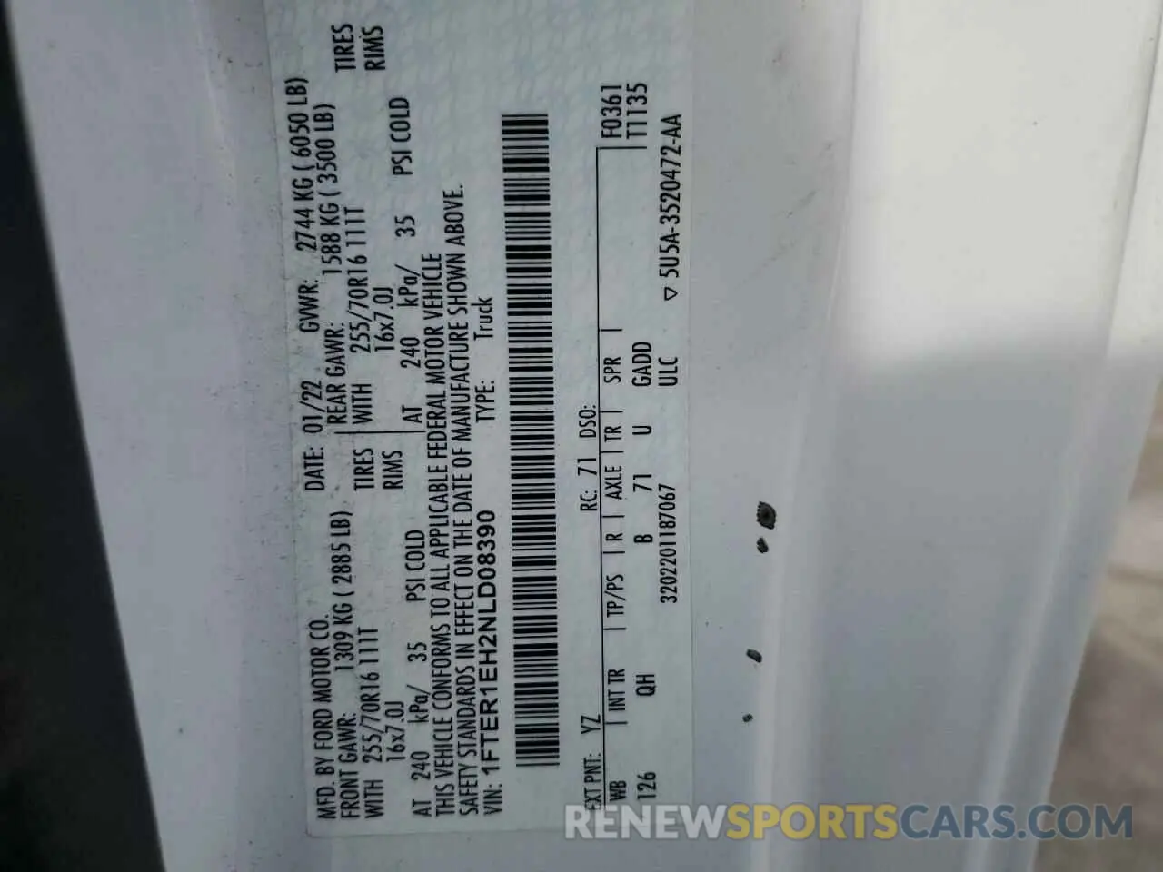 12 Photograph of a damaged car 1FTER1EH2NLD08390 FORD RANGER 2022