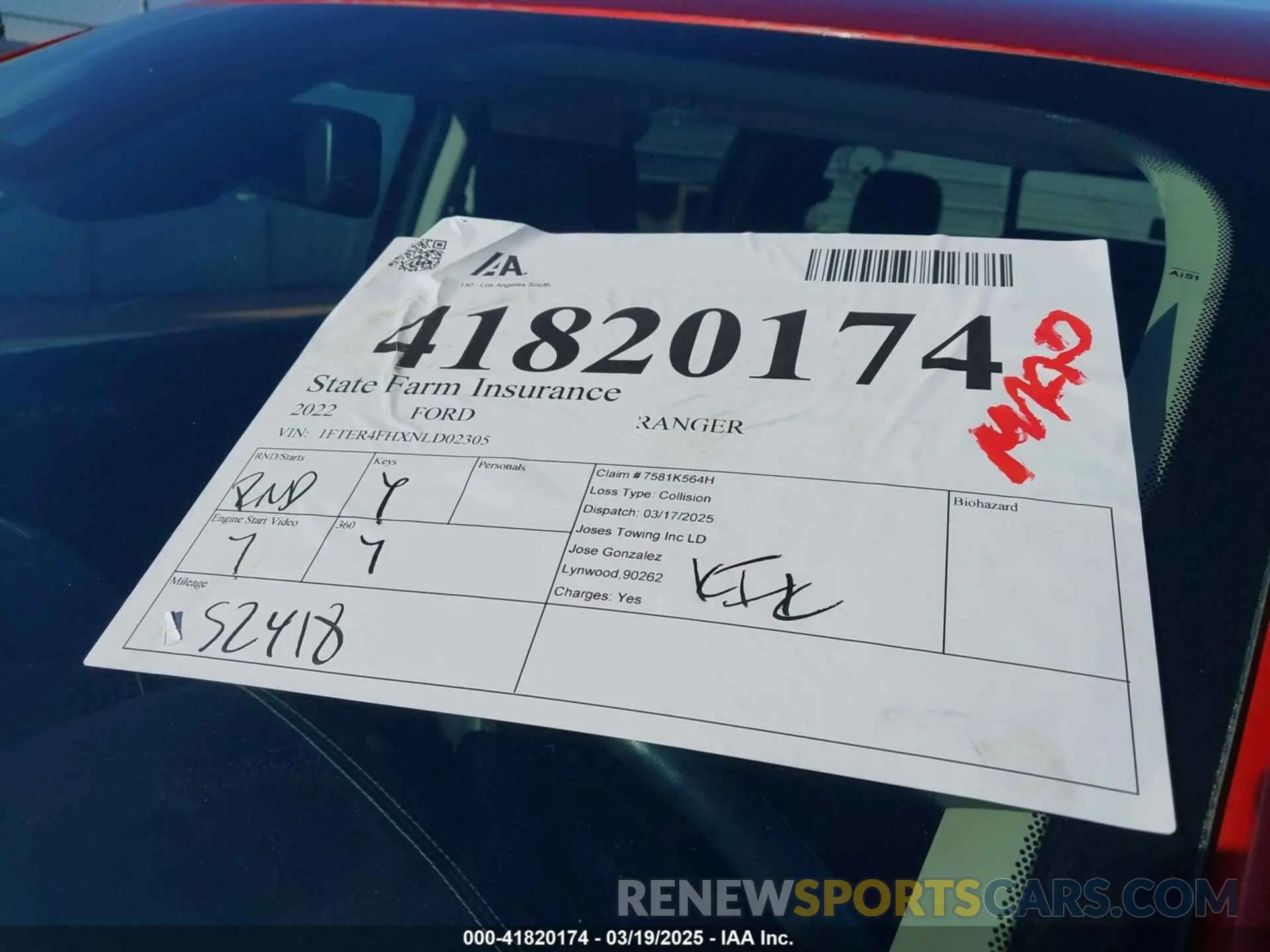 18 Photograph of a damaged car 1FTER4FHXNLD02305 FORD RANGER 2022
