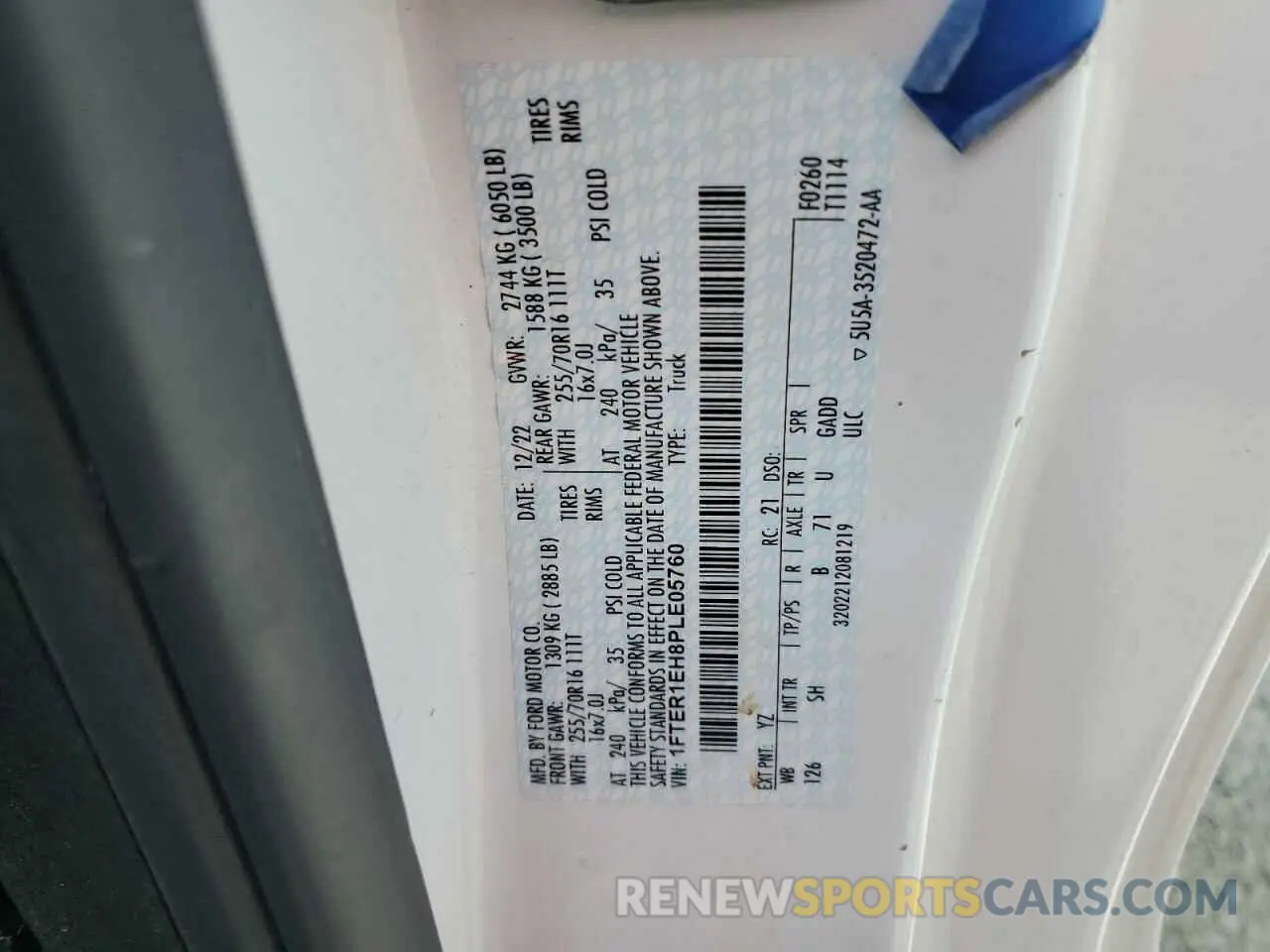12 Photograph of a damaged car 1FTER1EH8PLE05760 FORD RANGER 2023