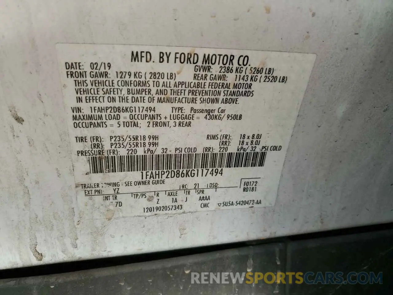 14 Photograph of a damaged car 1FAHP2D86KG117494 FORD TAURUS 2019