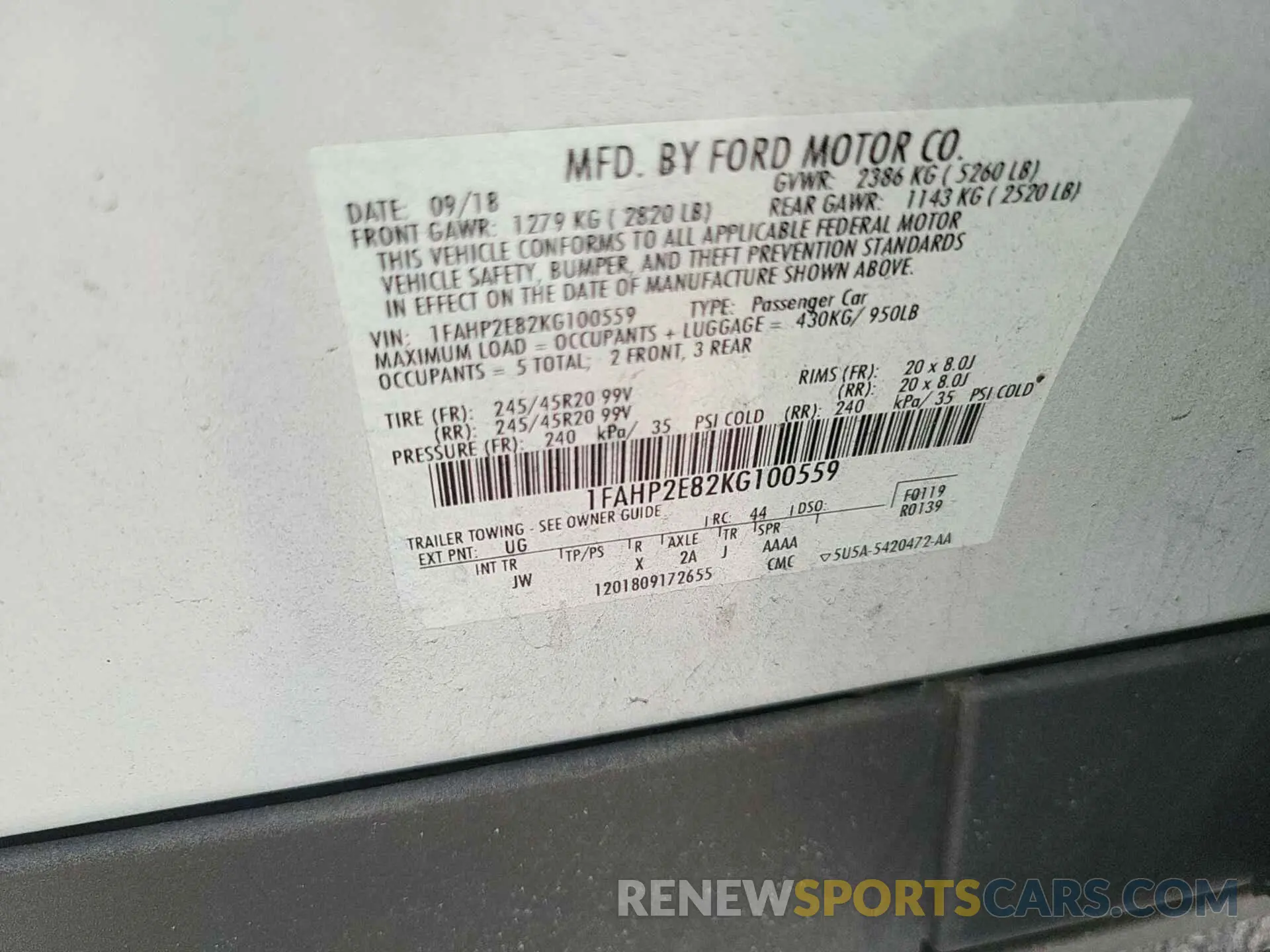 7 Photograph of a damaged car 1FAHP2E82KG100559 FORD TAURUS 2019