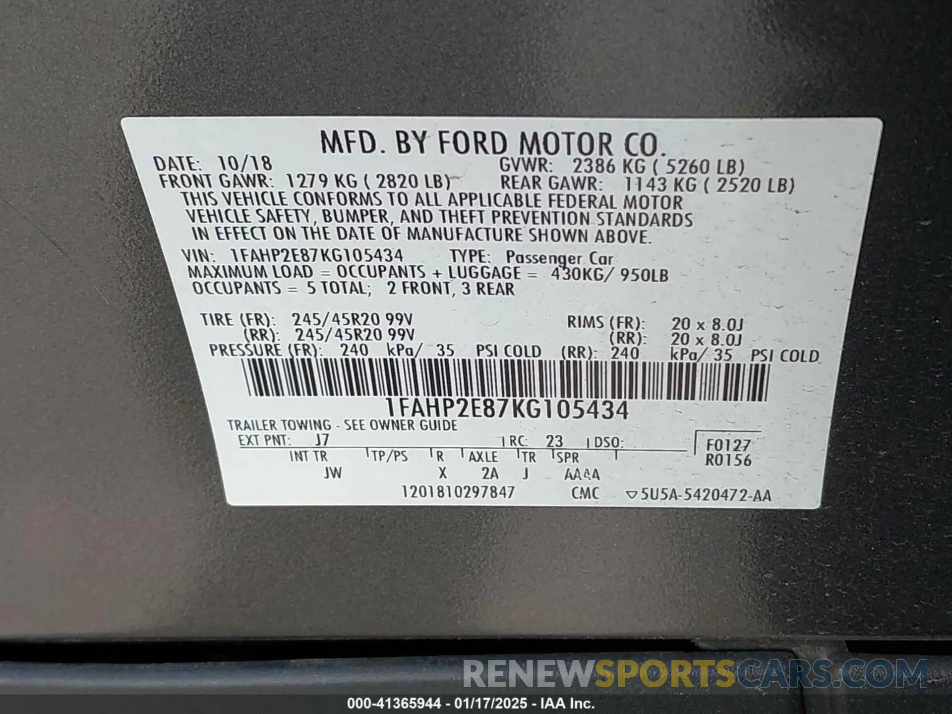 9 Photograph of a damaged car 1FAHP2E87KG105434 FORD TAURUS 2019
