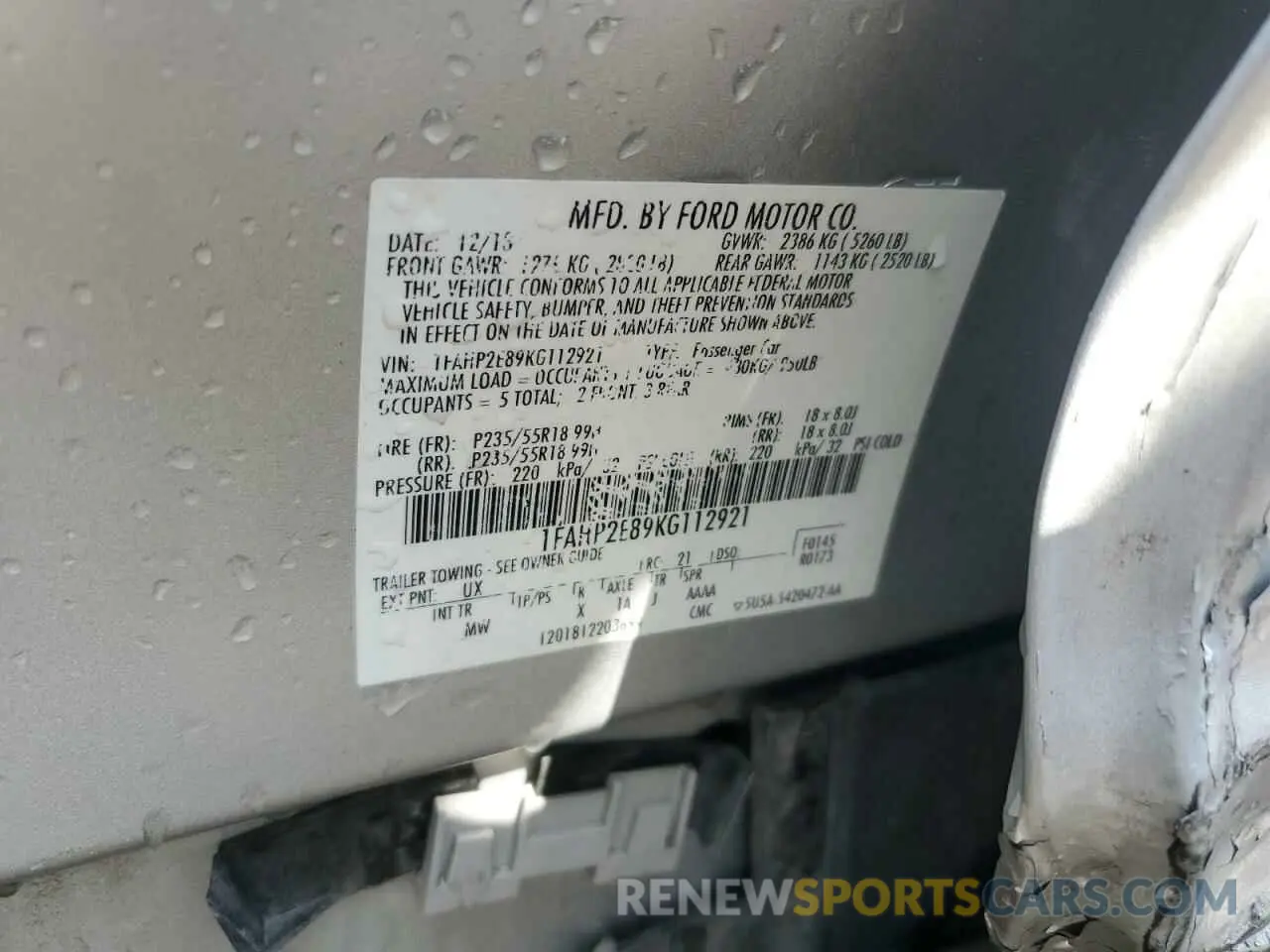 12 Photograph of a damaged car 1FAHP2E89KG112921 FORD TAURUS 2019