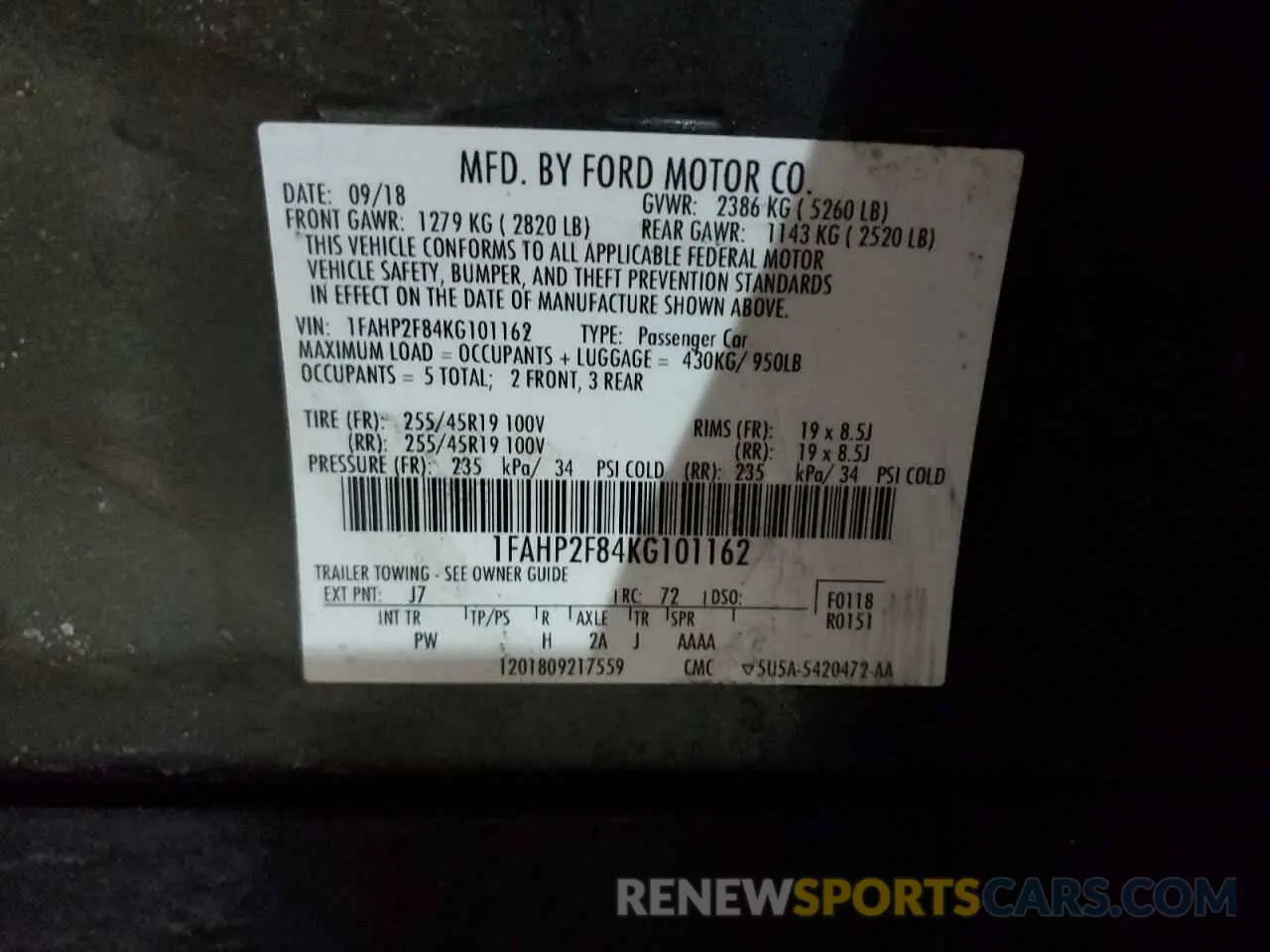 13 Photograph of a damaged car 1FAHP2F84KG101162 FORD TAURUS 2019