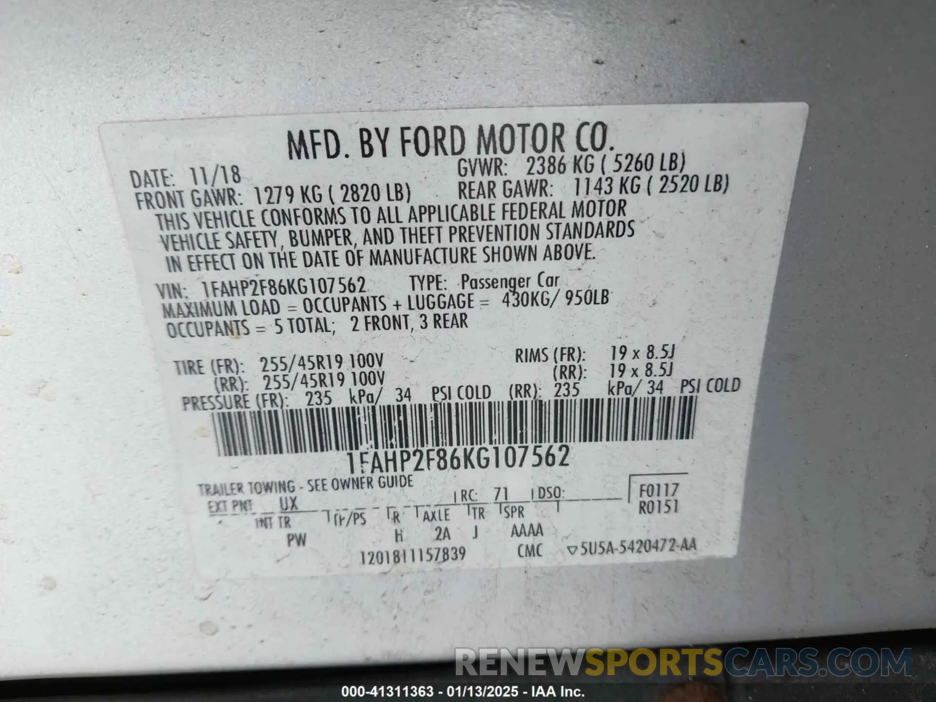 9 Photograph of a damaged car 1FAHP2F86KG107562 FORD TAURUS 2019