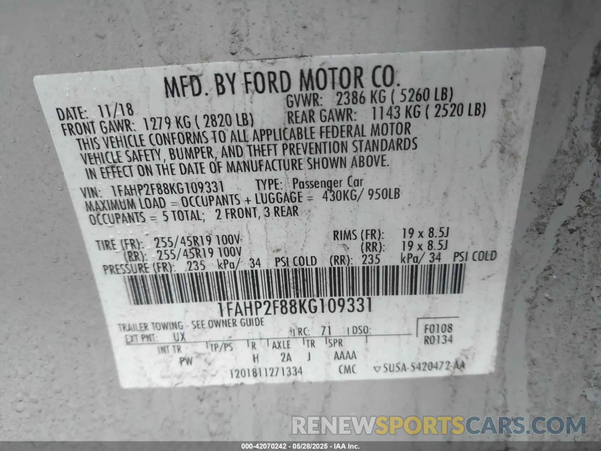 9 Photograph of a damaged car 1FAHP2F88KG109331 FORD TAURUS 2019