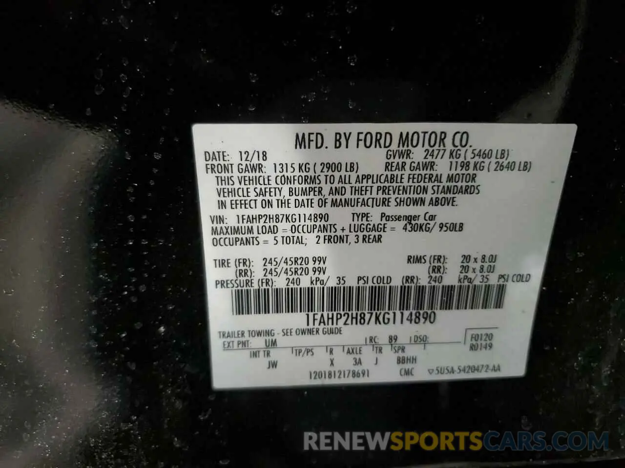 14 Photograph of a damaged car 1FAHP2H87KG114890 FORD TAURUS 2019