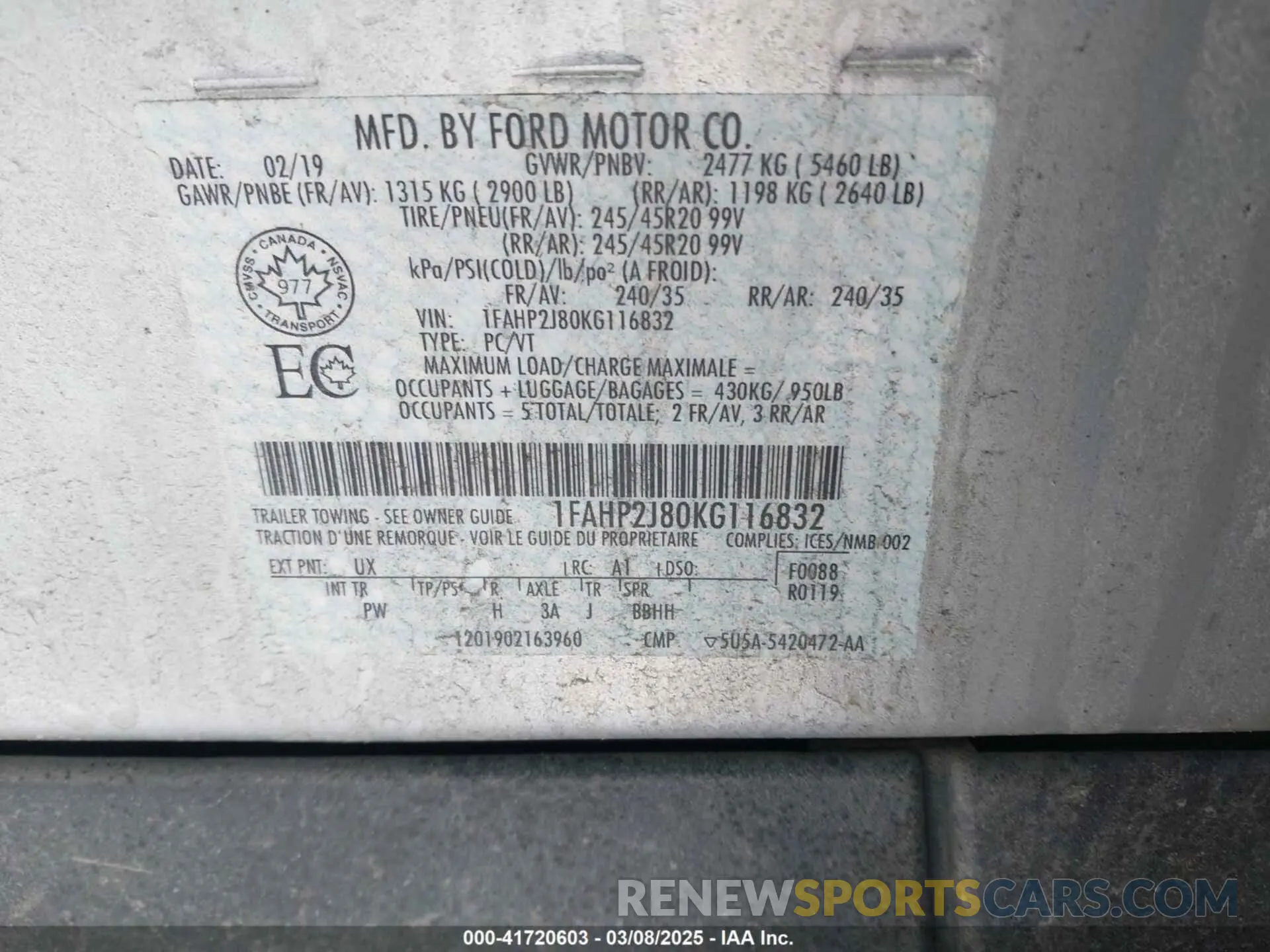 9 Photograph of a damaged car 1FAHP2J80KG116832 FORD TAURUS 2019