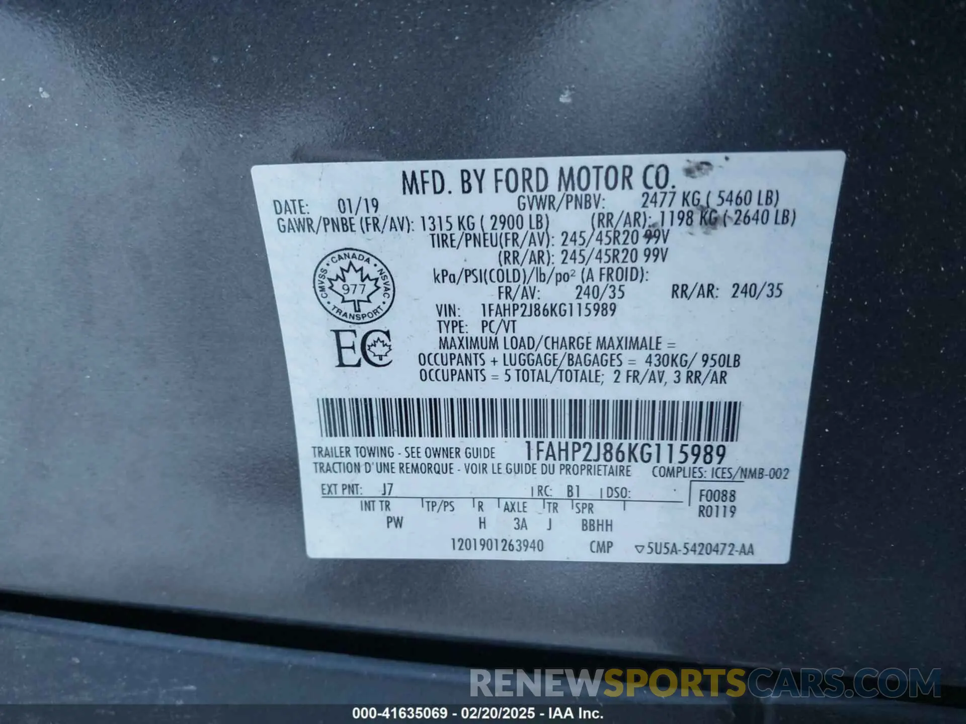 9 Photograph of a damaged car 1FAHP2J86KG115989 FORD TAURUS 2019