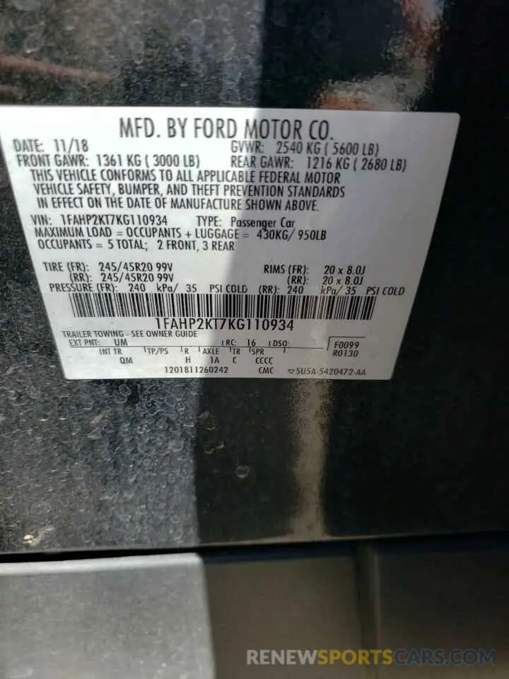 12 Photograph of a damaged car 1FAHP2KT7KG110934 FORD TAURUS 2019