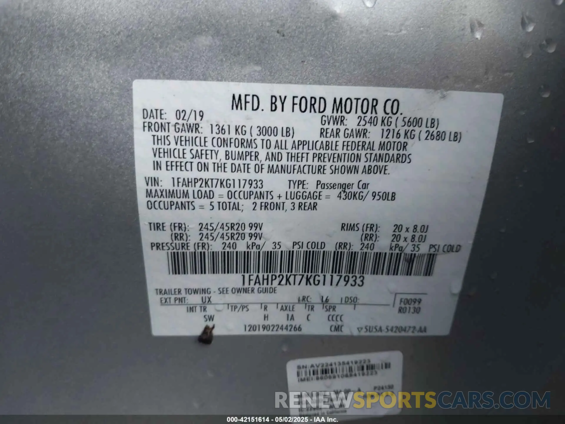 9 Photograph of a damaged car 1FAHP2KT7KG117933 FORD TAURUS 2019