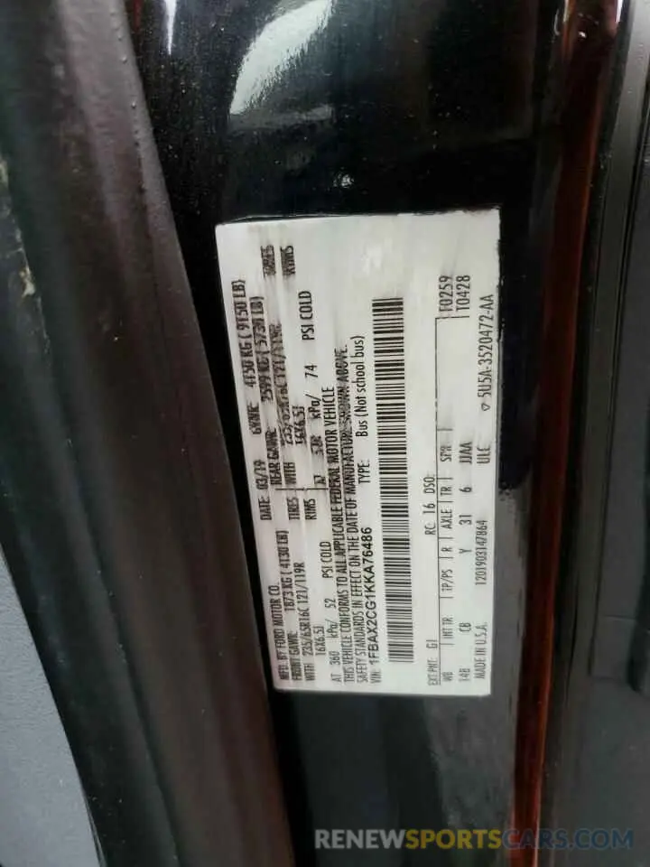 13 Photograph of a damaged car 1FBAX2CG1KKA76486 FORD TRANSIT 2019