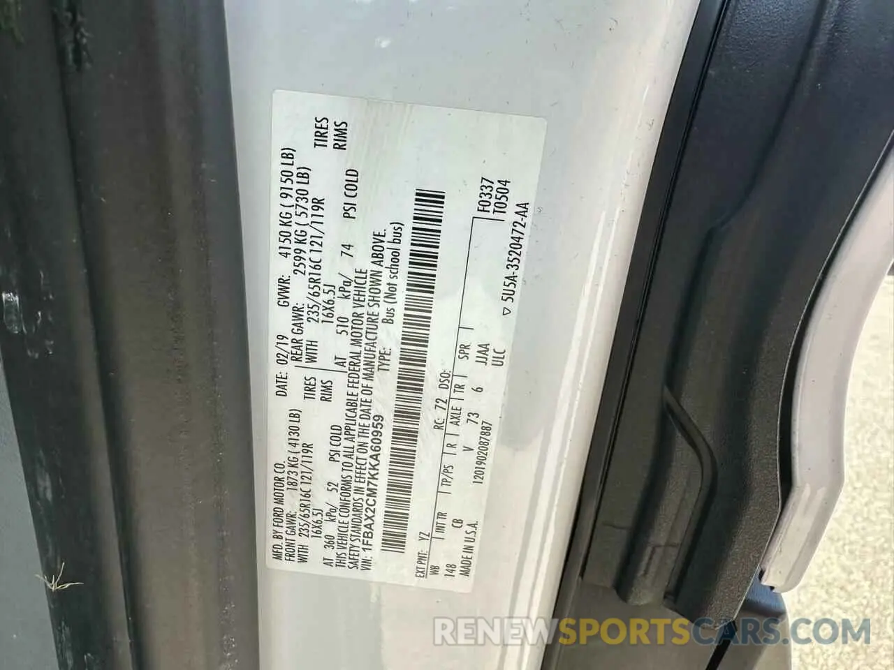 10 Photograph of a damaged car 1FBAX2CM7KKA60959 FORD TRANSIT 2019
