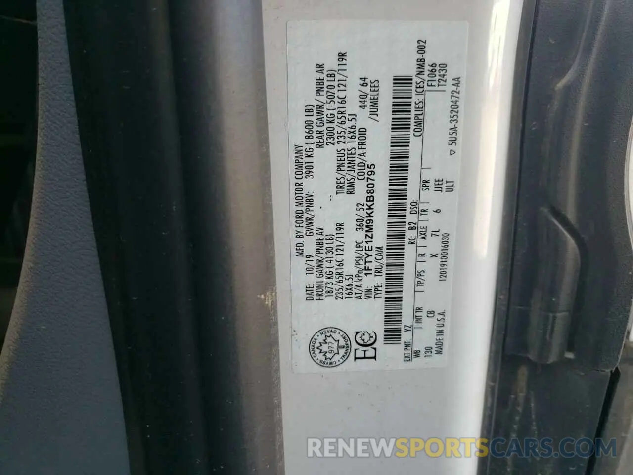 13 Photograph of a damaged car 1FTYE1ZM9KKB80795 FORD TRANSIT 2019