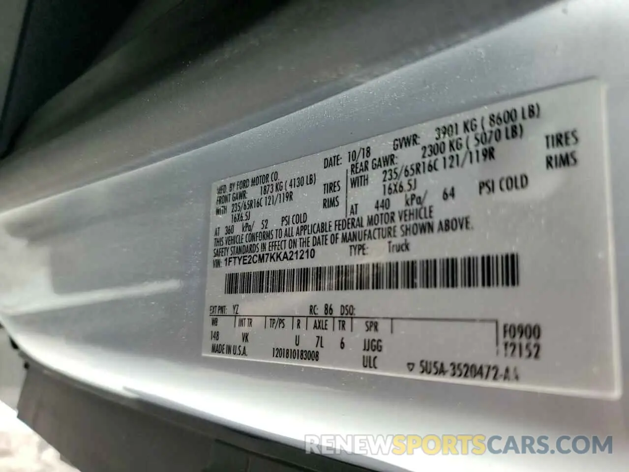 15 Photograph of a damaged car 1FTYE2CM7KKA21210 FORD TRANSIT 2019
