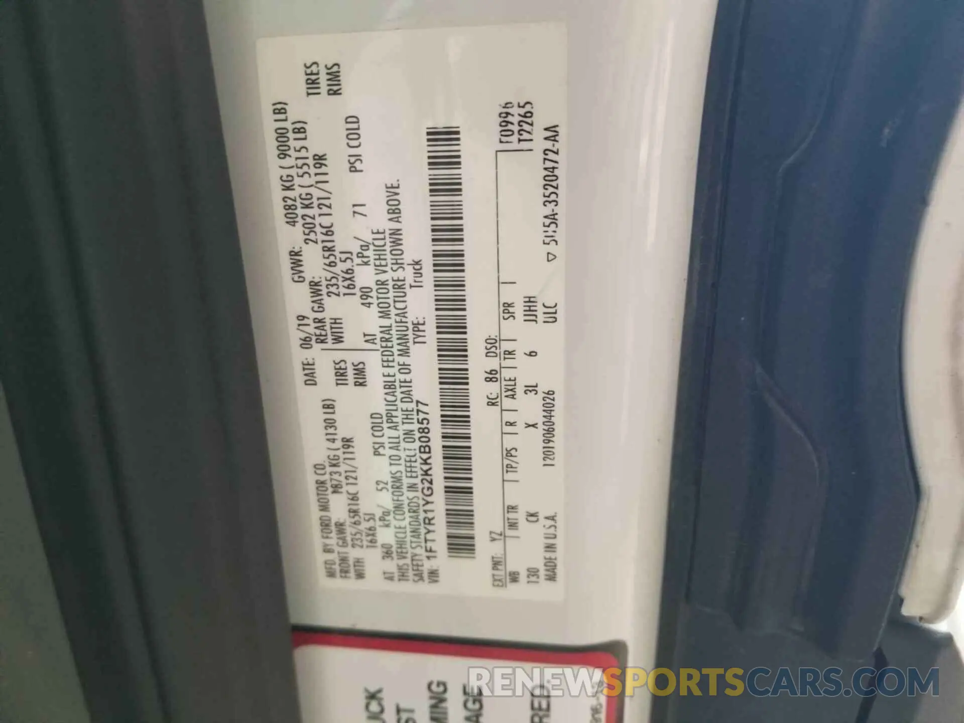 10 Photograph of a damaged car 1FTYR1YG2KKB08577 FORD TRANSIT 2019