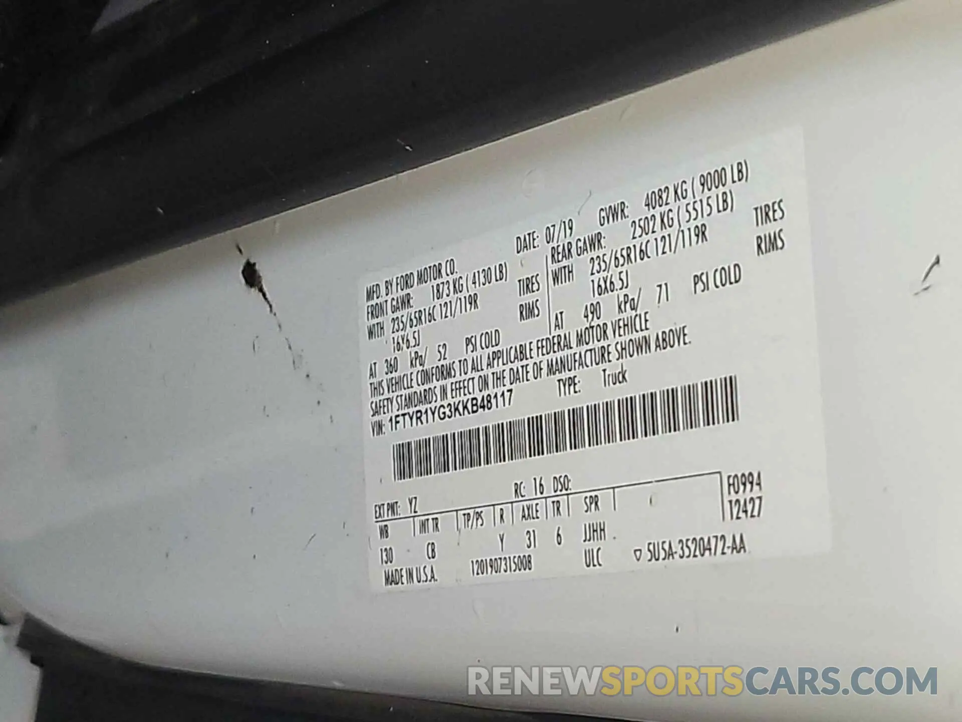 35 Photograph of a damaged car 1FTYR1YG3KKB48117 FORD TRANSIT 2019