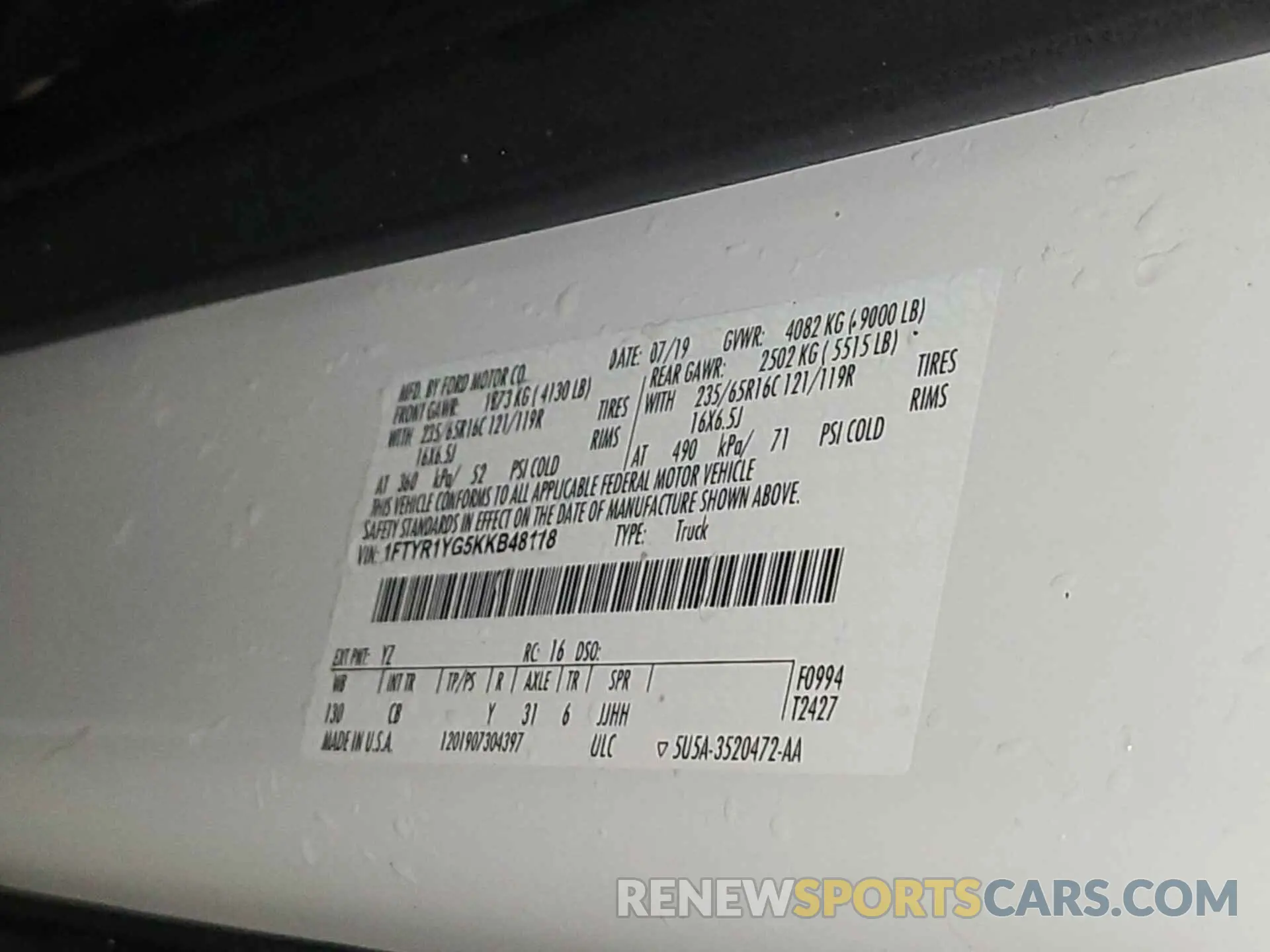 10 Photograph of a damaged car 1FTYR1YG5KKB48118 FORD TRANSIT 2019