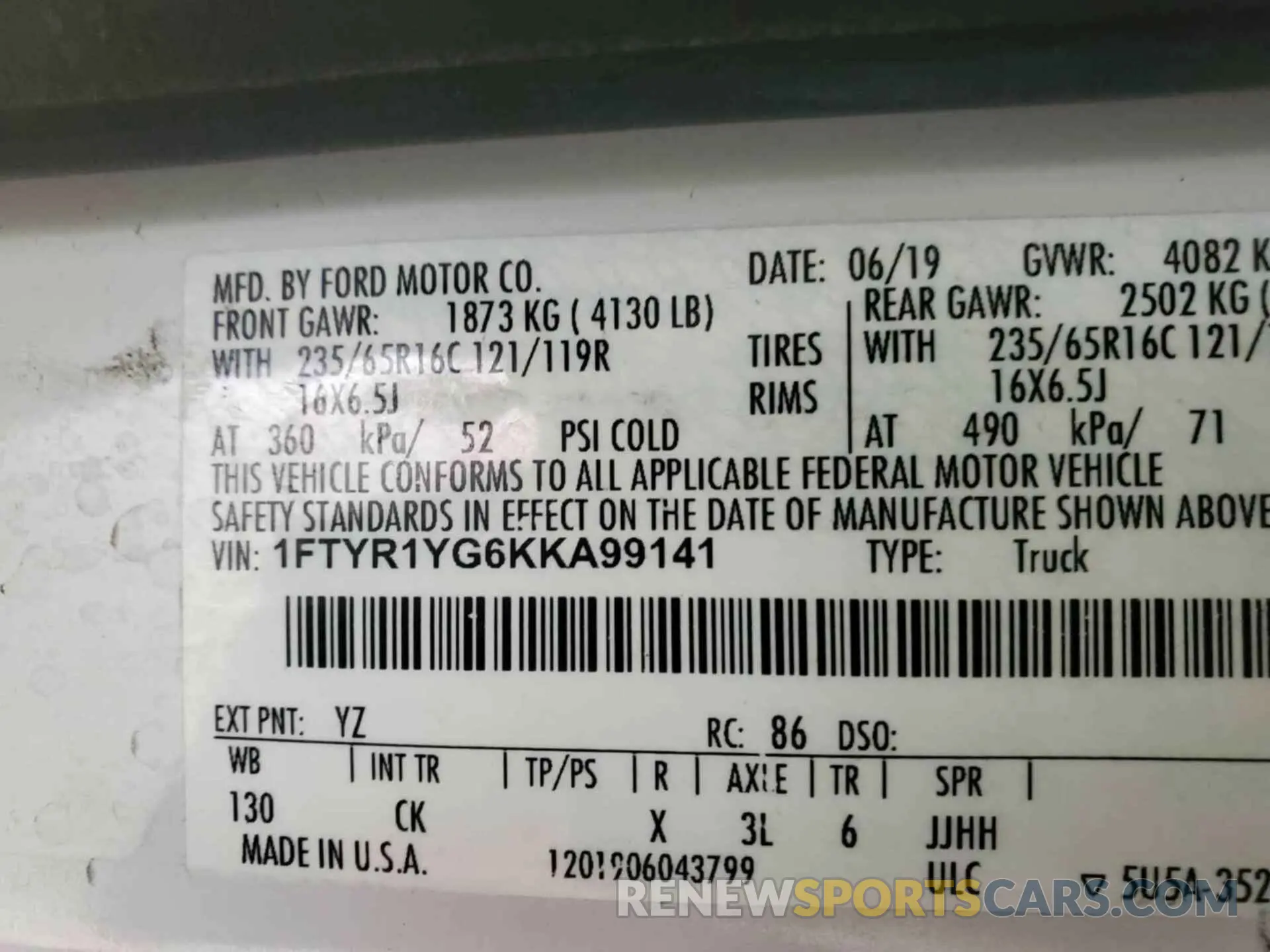 13 Photograph of a damaged car 1FTYR1YG6KKA99141 FORD TRANSIT 2019