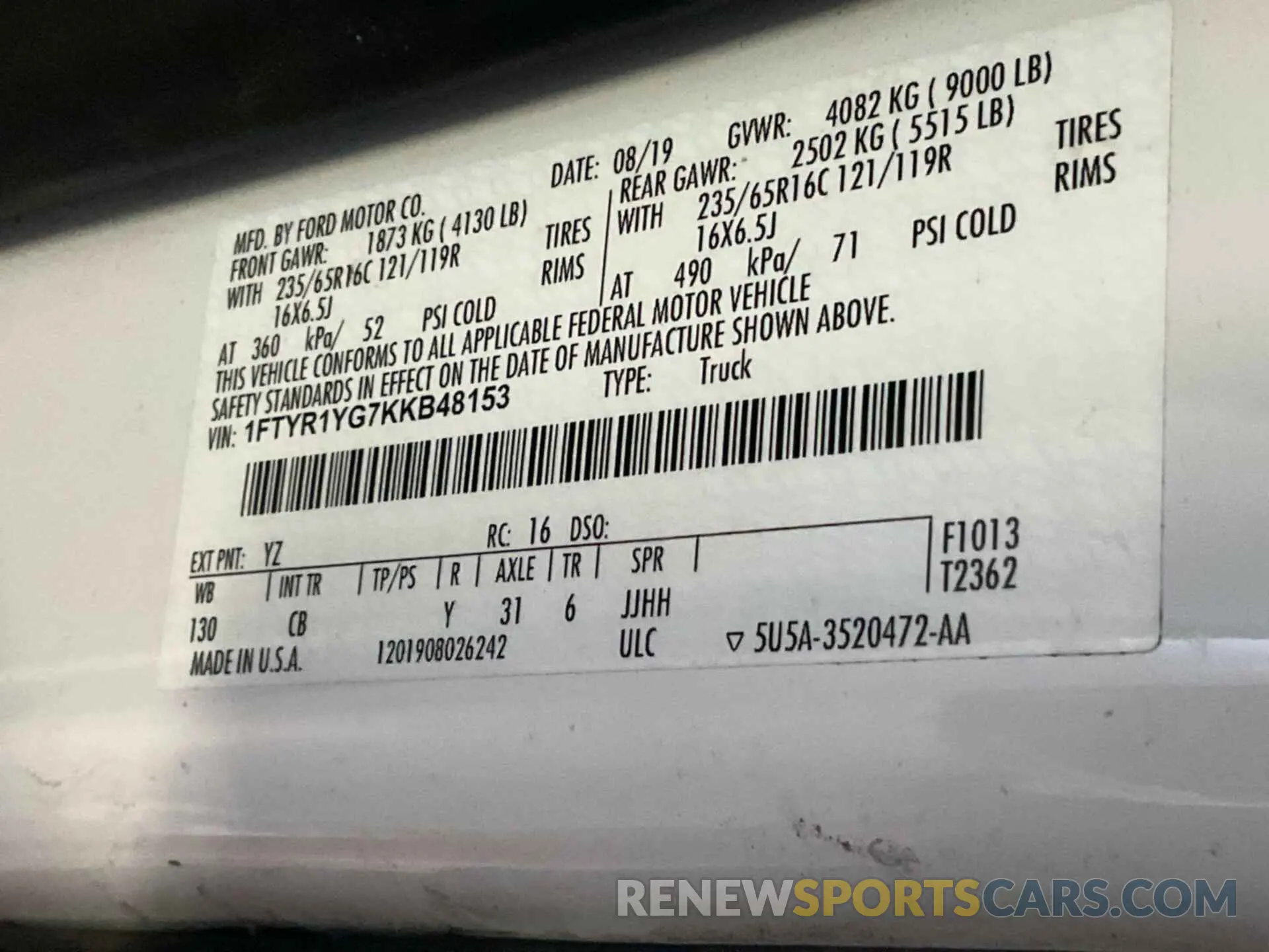 8 Photograph of a damaged car 1FTYR1YG7KKB48153 FORD TRANSIT 2019