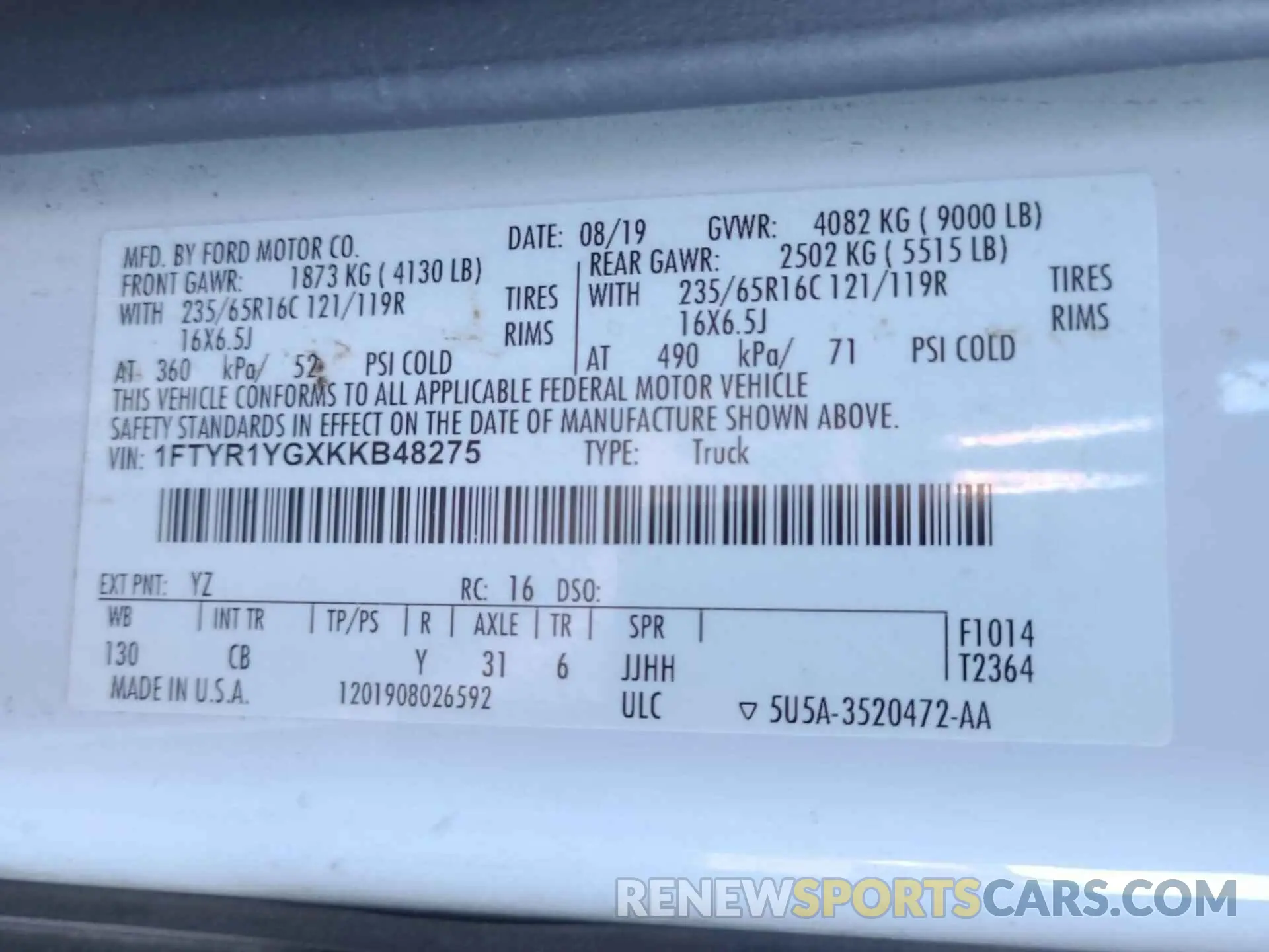 28 Photograph of a damaged car 1FTYR1YGXKKB48275 FORD TRANSIT 2019