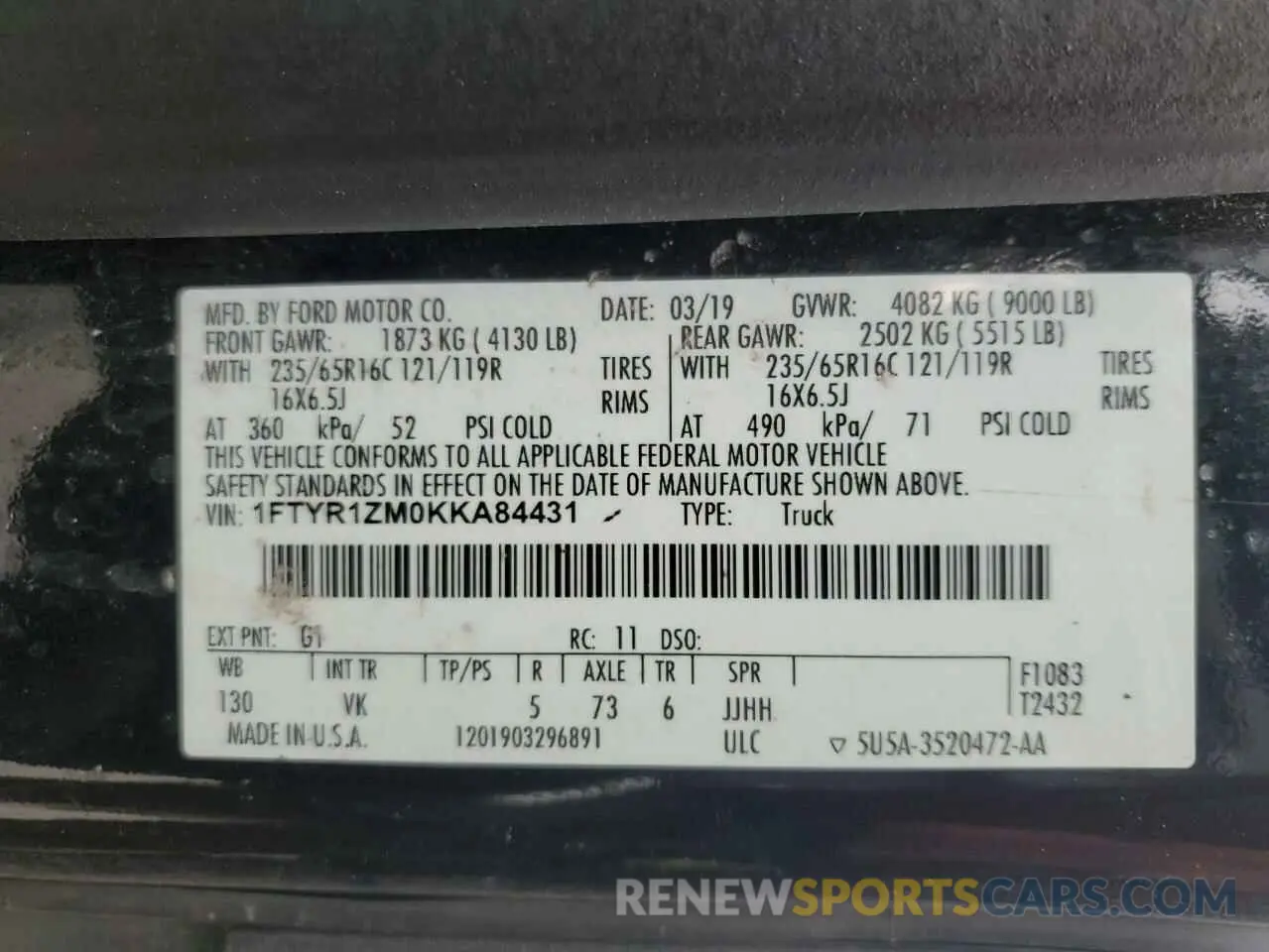 12 Photograph of a damaged car 1FTYR1ZM0KKA84431 FORD TRANSIT 2019