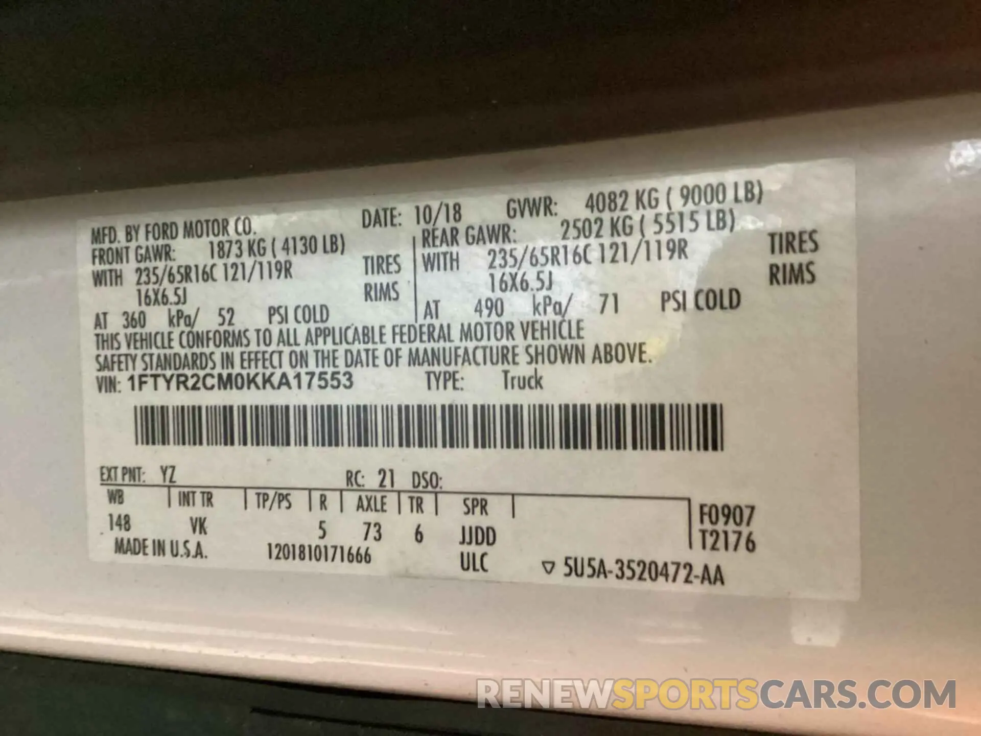 3 Photograph of a damaged car 1FTYR2CM0KKA17553 FORD TRANSIT 2019