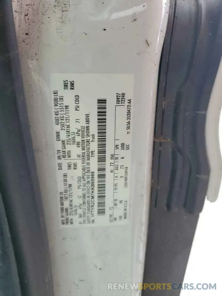 13 Photograph of a damaged car 1FTYR2CM7KKB65988 FORD TRANSIT 2019