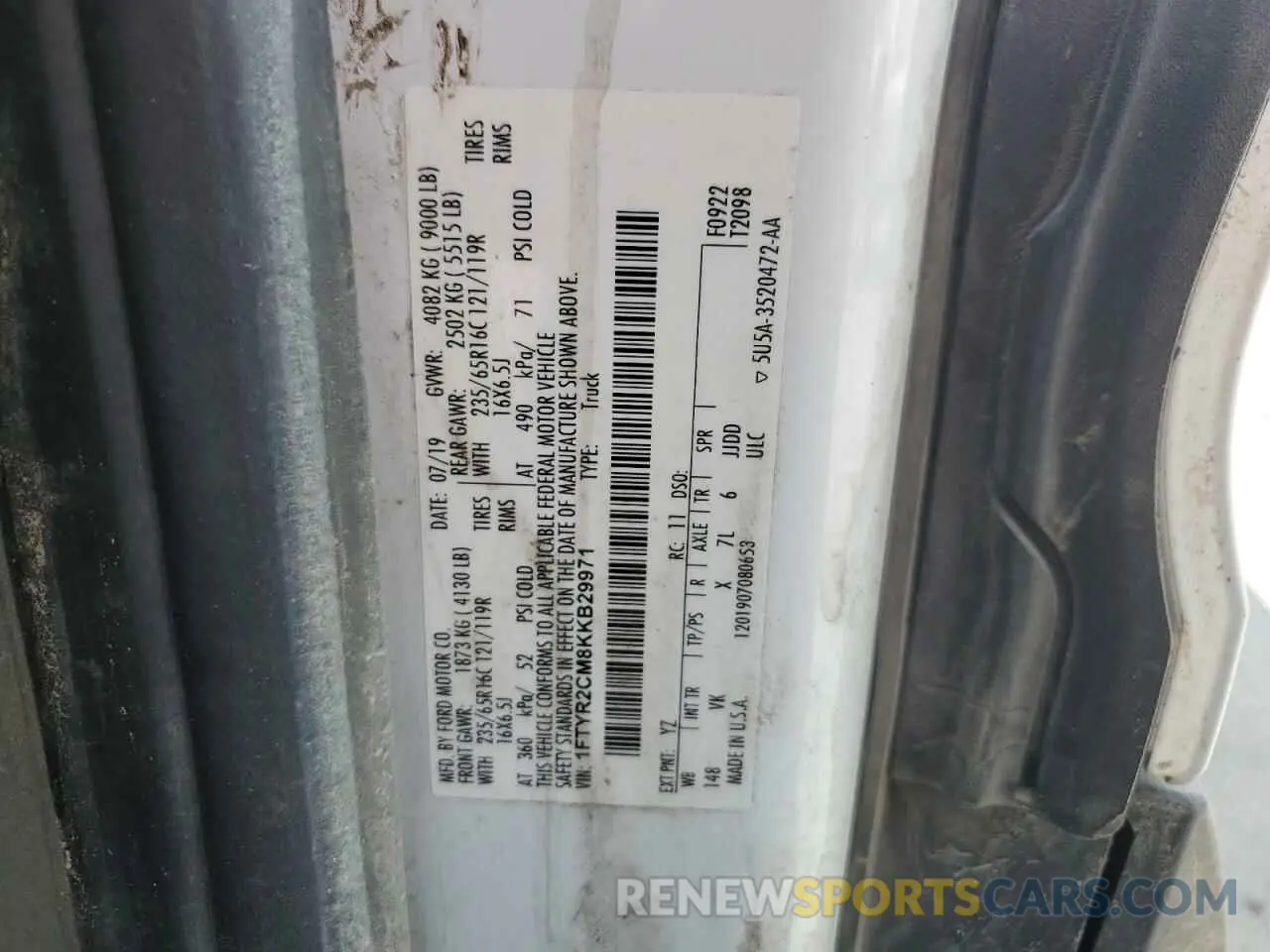 13 Photograph of a damaged car 1FTYR2CM8KKB29971 FORD TRANSIT 2019