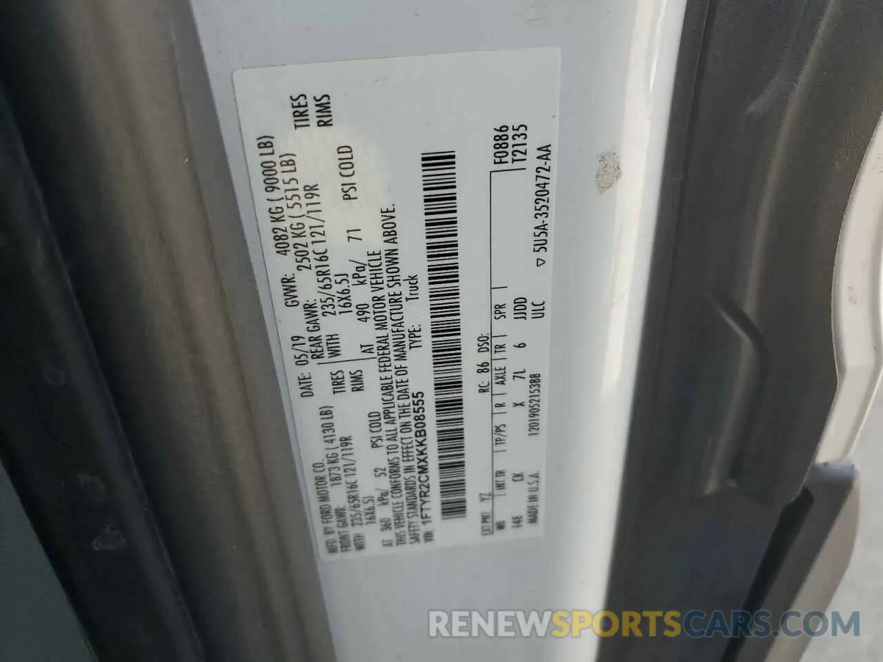 13 Photograph of a damaged car 1FTYR2CMXKKB08555 FORD TRANSIT 2019
